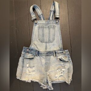 Forever 21 Denim Overalls. Distressed style.